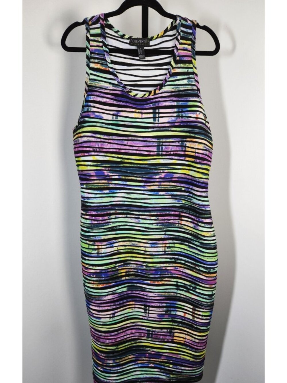 Forever 21 Plus Colorful Striped Midi Dress 3X Abstract Bold Trendy Chic